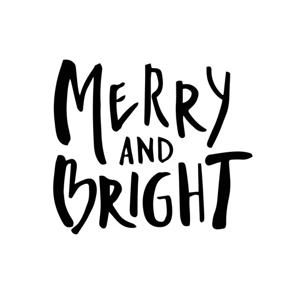 Julkort med kalligrafi Merry och Bright — Stock vektor