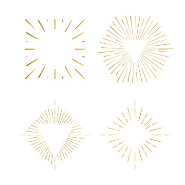 Kabile boho sunburst çerçevelerle metninizi için yerleştirin. Altın ışıltı hipster logosu, vektör hat havai fişek şekilleri.