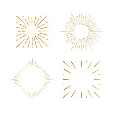 Kabile boho sunburst çerçevelerle metninizi için yerleştirin. Altın ışıltı hipster logosu, vektör hat havai fişek şekilleri.