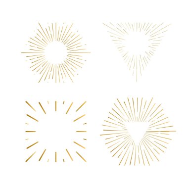 Kabile boho sunburst çerçevelerle metninizi için yerleştirin. Altın ışıltı hipster logosu, vektör hat havai fişek şekilleri.