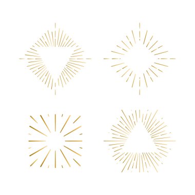 Kabile boho sunburst çerçevelerle metninizi için yerleştirin. Altın ışıltı hipster logosu, vektör hat havai fişek şekilleri.