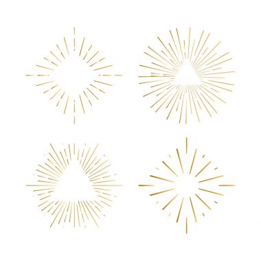 Kabile boho sunburst çerçevelerle metninizi için yerleştirin. Altın ışıltı hipster logosu, vektör hat havai fişek şekilleri.