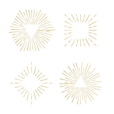 Kabile boho sunburst çerçevelerle metninizi için yerleştirin. Altın ışıltı hipster logosu, vektör hat havai fişek şekilleri.