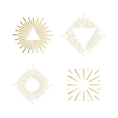 Kabile boho sunburst çerçevelerle metninizi için yerleştirin. Altın ışıltı hipster logosu, vektör hat havai fişek şekilleri.