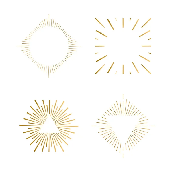 Molduras boho sunburst tribais com lugar para o seu texto. logotipo hipster brilho ouro, formas de fogos de artifício linha vetorial . —  Vetores de Stock