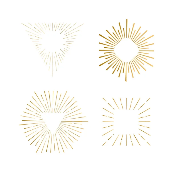 Tribal boho sunburst frames with place for your text. Gold sparkle hipster logo, Vector line firework shapes. — Stock Vector
