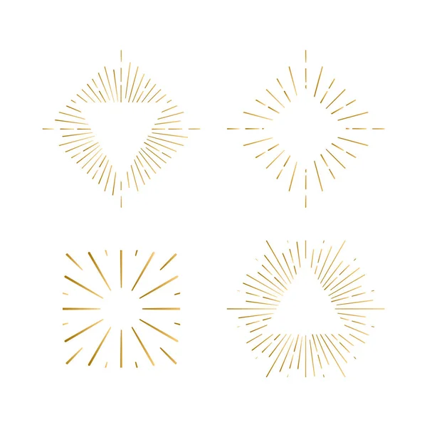 Molduras boho sunburst tribais com lugar para o seu texto. logotipo hipster brilho ouro, formas de fogos de artifício linha vetorial . — Vetor de Stock