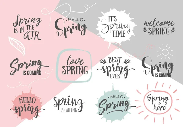 Uppsättning Inspirerande Våren Romantiska Handskrivna Citat Bra För Hälsningar Affischer — Stock vektor