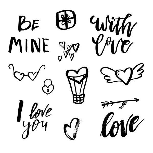 Joyeux Valentines icônes avec calligraphie sur blanc. Modèle f — Image vectorielle