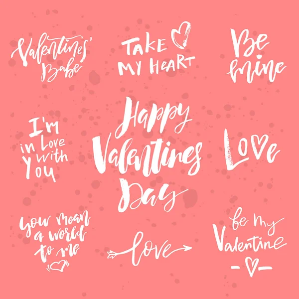 Eine Reihe von Valentinstag romantischen handschriftlichen Zitaten und Slogans. g — Stockvektor