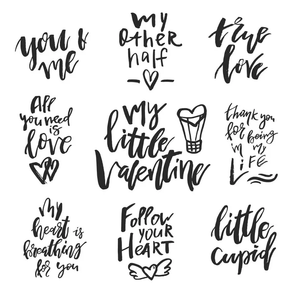 Ensemble de Valentines romantiques citations manuscrites et slogans est — Image vectorielle