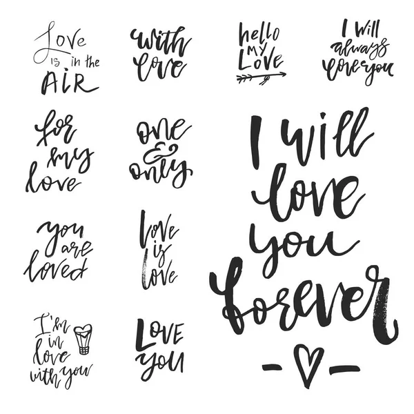 Sevgililer günü romantik el yazısı tırnak ve sloganlar kümesidir — Stok Vektör