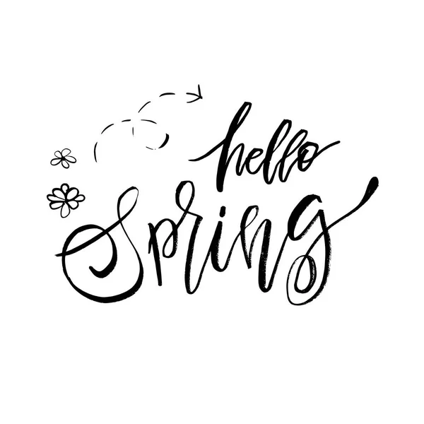 Hello Spring - Citação inspirada à mão. Tipografia vetorial d — Vetor de Stock