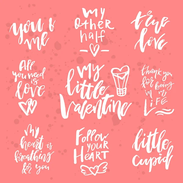 Eine Reihe von Valentinstag romantischen handschriftlichen Zitaten und Slogans. g — Stockvektor
