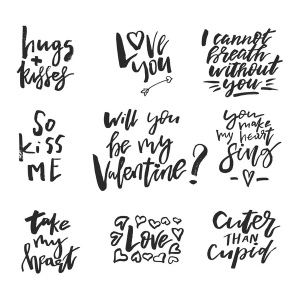 Ensemble de Valentines romantiques citations manuscrites et slogans est — Image vectorielle