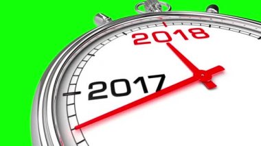 Yeni yıl 2018 saat (yeşil ekran). Saati geri sayım yıl 2017-2018. Kendi arka plan, yeşil ekran temiz maske için mükemmel.