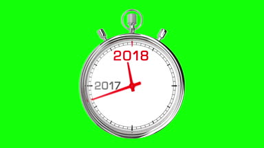 Yeni yıl 2018 saat (yeşil ekran). Saati geri sayım yıl 2017-2018. Kendi arka plan, yeşil ekran temiz maske için mükemmel.