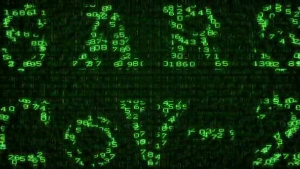 Test CoV-2 du SRAS - Matrice de codes de données numériques. Surveiller l'affichage du texte SRAS-CoV-2. Caméra reculant de l'extrême gros plan de l'écran .