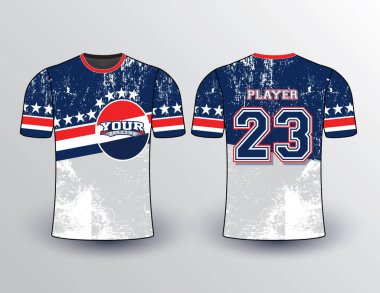 Yıldızlar ve çizgili mavi kırmızı, arka planda kırsal ve zarif vücut tişörtü var.