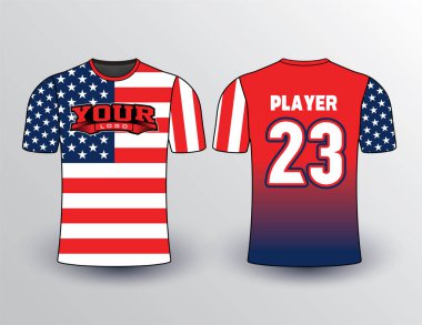 Kırmızı çizgili ve mavi arkaplan yıldızlı bayrak desenli güzel gömlek düzgün tasarım