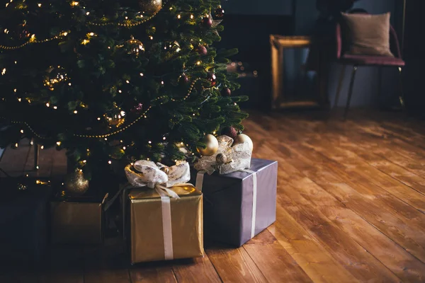 Modern Christmas interior. Decorated festive home.