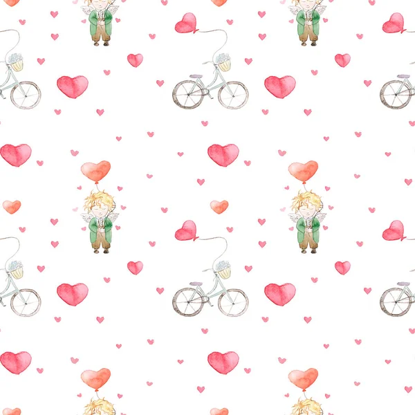 Watercolor Valentines day seamless pattern.