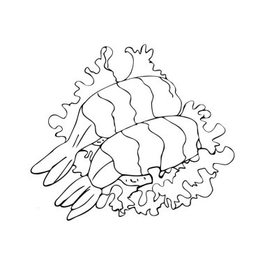 Beyaz arka planda el yapımı karidesler.