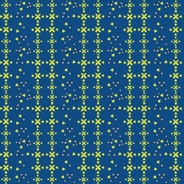 Kusursuz vektör geometrik desen. Koyu mavi arka planda sarı ve beyaz çiçekler. 