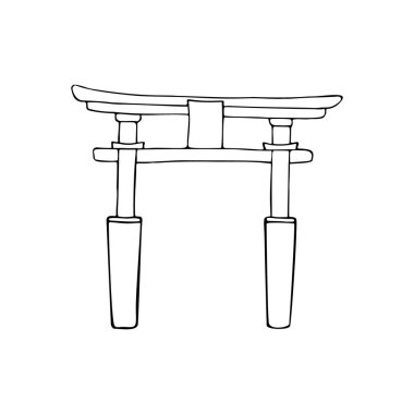 Büyük Japon Torii Gate el çizimi karalama ikonu. Japon kültürü, geleneksel mimari konsepti. Vektör çizimi çizimi
