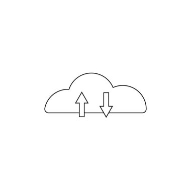 Bulut teknolojisi. Beyaz üzerine izole edilmiş iki oklu doğrusal vektör simgesi. 