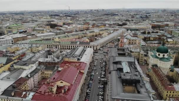 Nevsky avenue och Great Gostiny Dvor med hög trafik på vintern. — Stockvideo