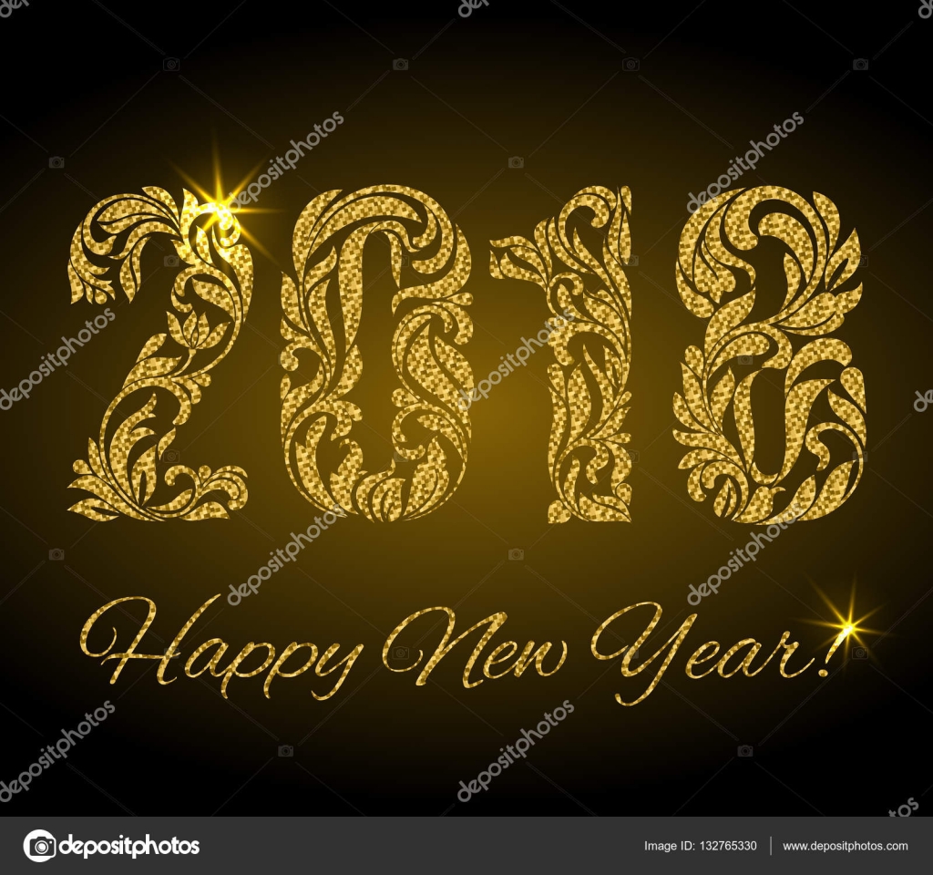 Happy New Year 2018. The figures with golden glitter from ...