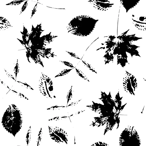 Modello senza cuciture con stampe di vernice di foglie isolate su uno sfondo bianco — Vettoriale Stock