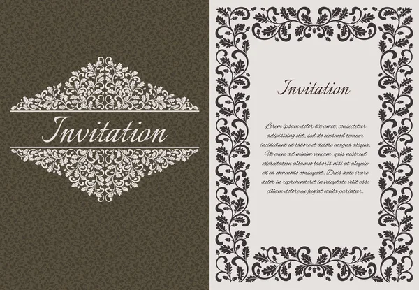 Plantilla de invitación de boda vintage. Diseño decorado con hojas de roble y bellota — Vector de stock