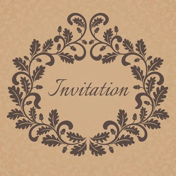 Vintage Invitation template. Frame decorated with oak leaves and acorns — Stock Vector