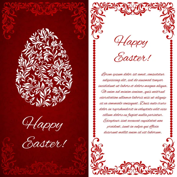 Dual card with frame and Easter egg from floral elements. Happy Easter! There is a place for text — Stock Vector