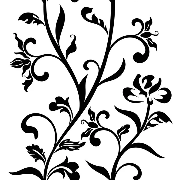 Naadloze patroon met zwarte bloemen maaswerk op een witte achtergrond — Stockvector