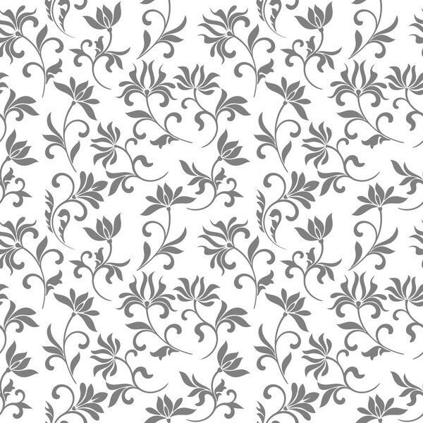 Элегантный бесшовный узор с цветочным оформлением на белом фоне для украшения обоев, текстиля
