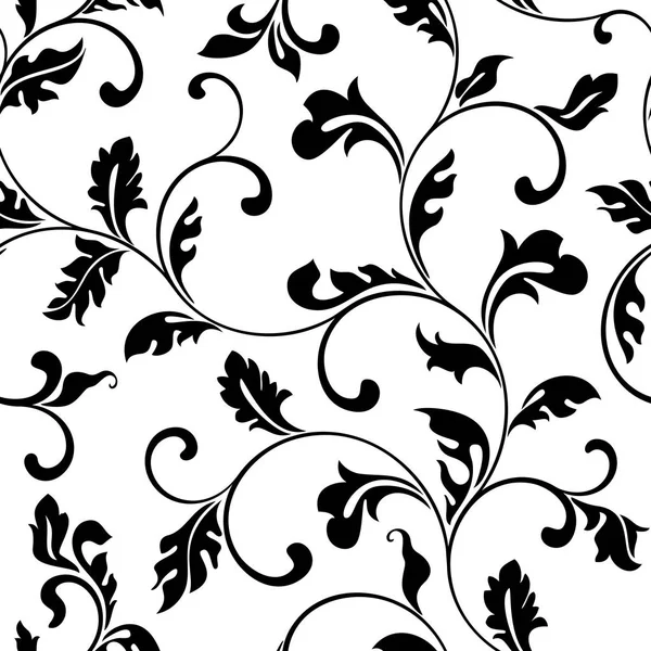 Classic seamless pattern. Tracery of twisted stalks with decorative leaves on a white background. Vintage style — Stock Vector