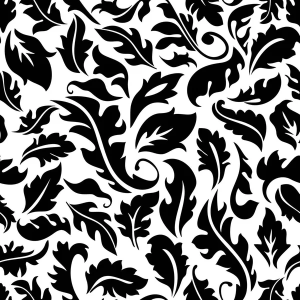 Motif sans couture avec des feuilles noires sur un fond blanc — Image vectorielle