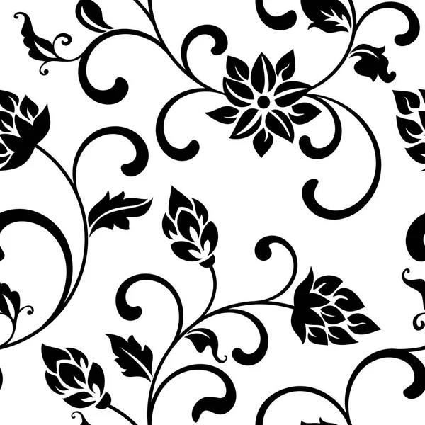 Patrón sin costuras con flores negras sobre un fondo blanco — Vector de stock