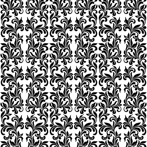 Damast nahtloses Vektormuster in schwarz-weißen Farben. elegantes Design im königlichen Barockstil. Blüten- und Wirbelelement. ideal für Textildruck und Tapeten. — Stockvektor