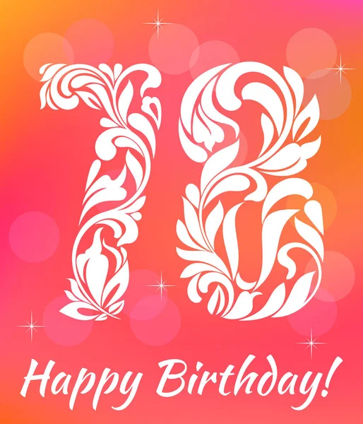 Fényes üdvözlőkártya sablon. 78 éves születésnapját ünnepli. Swirls és a virág díszítő betűtípus. — Stock Vector