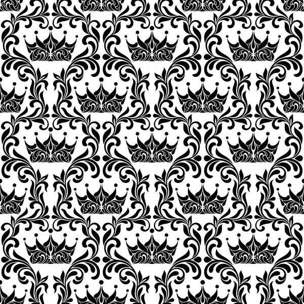 Royal sömlösa mönster. Krona och blommig vintage traceryen isolerad på en vit bakgrund. — Stock vektor