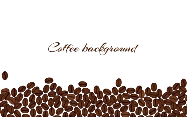 Granos de café aislados sobre un fondo blanco. Frontera vectorial horizontal — Vector de stock