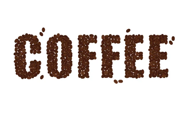 La palabra CAFÉ escrita con granos de café aislados sobre un fondo blanco. Formato vectorial — Vector de stock