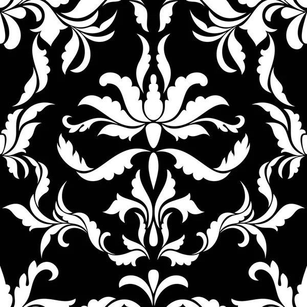 Дамаск Безшовний векторний візерунок у чорно-білих кольорах. Елегантний квітковий дизайн у стилі бароко. Ідеально підходить для текстильного друку та шпалер . — стоковий вектор
