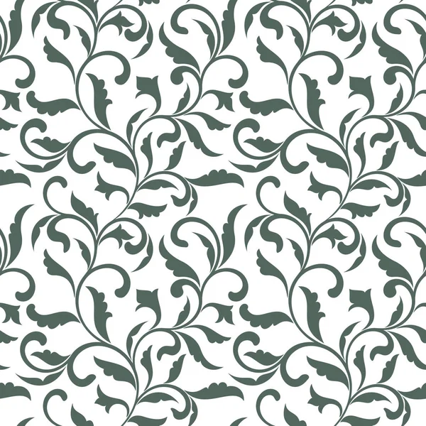 Elegant seamless pattern. Tracery of swirls and decorative leaves  on a white background. Vintage style. It can be used for printing on fabric, wallpaper, wrapping — Stock Vector