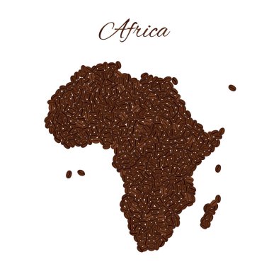 Kahve çekirdekleri beyaz bir arka plan üzerinde izole oluşturulan Afrika Haritası.