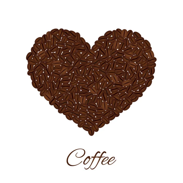 Serce, stworzone z ziaren kawy na białym tle na białym tle. — Wektor stockowy